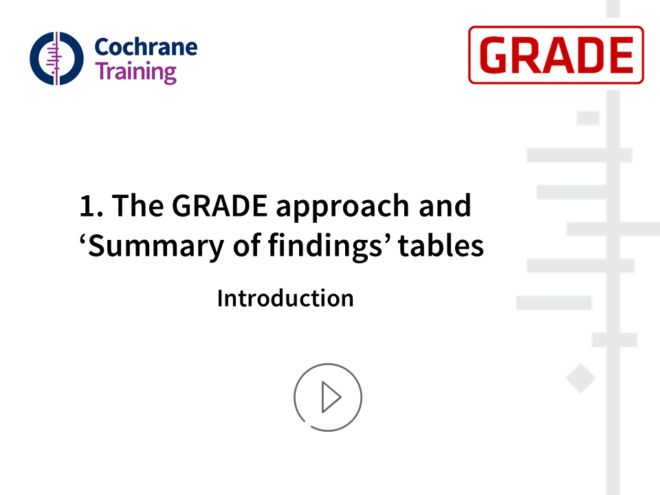 Cochrane Training. GRADE. 1. The GRADE approach and 'Summary of findings' tables. Introduction