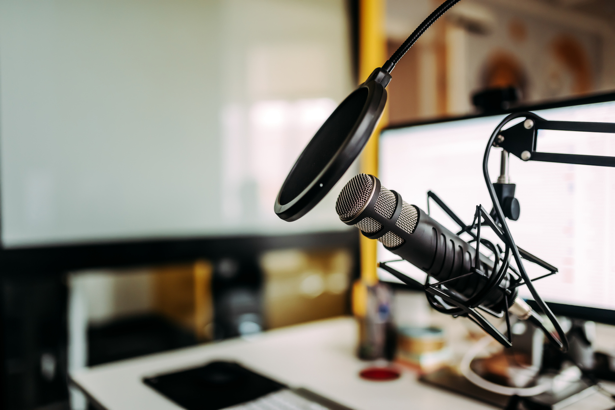 Microphone in a podcast studio