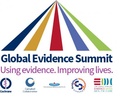 Logo for the Global Evidence Summit, with the tag line 'Using evidence. Improving lives."