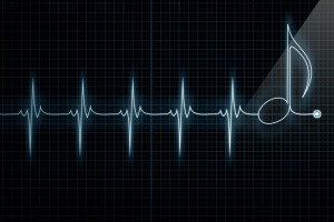 The readout from a heart monitor, at the end is a musical note