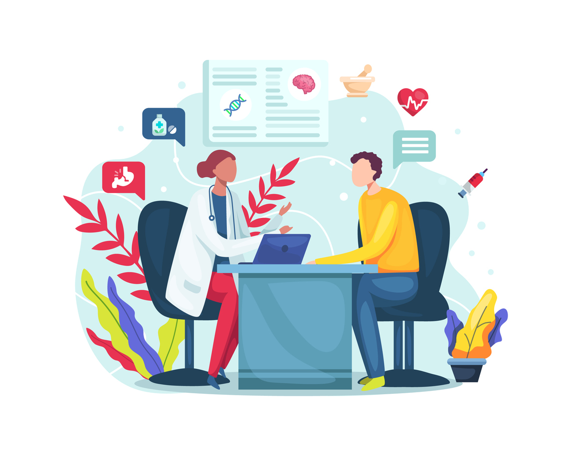 Illustration of doctor talking to a patient