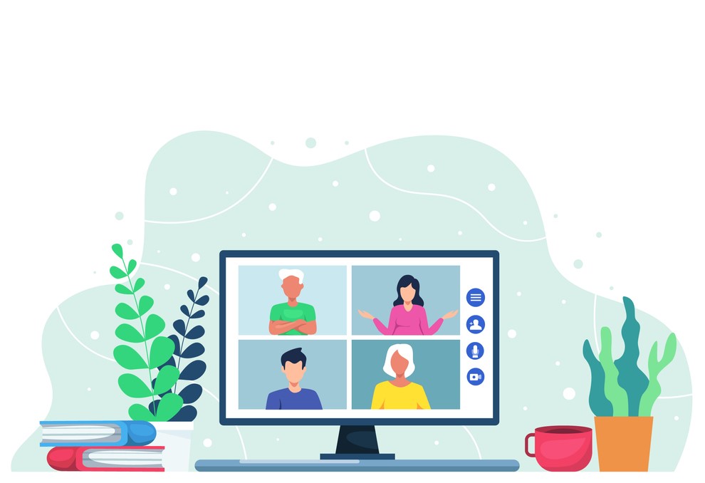 Illustration of 4 people on a vide call