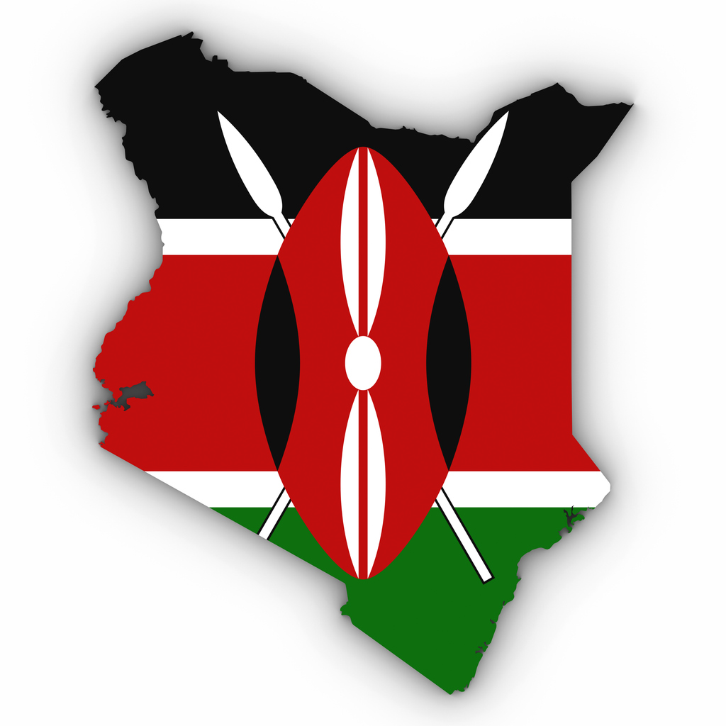 Outline of Kenya with the Kenyan flag overlayed