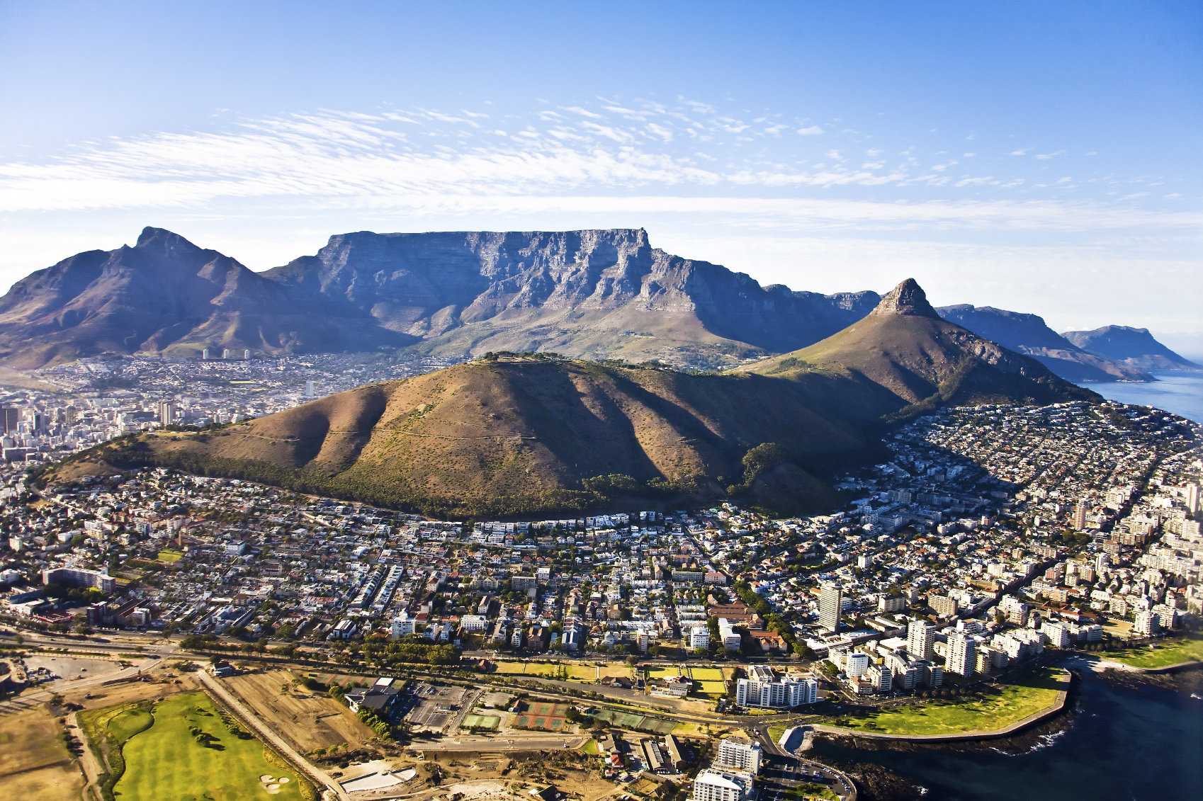 Photo of mountains and a city from above
