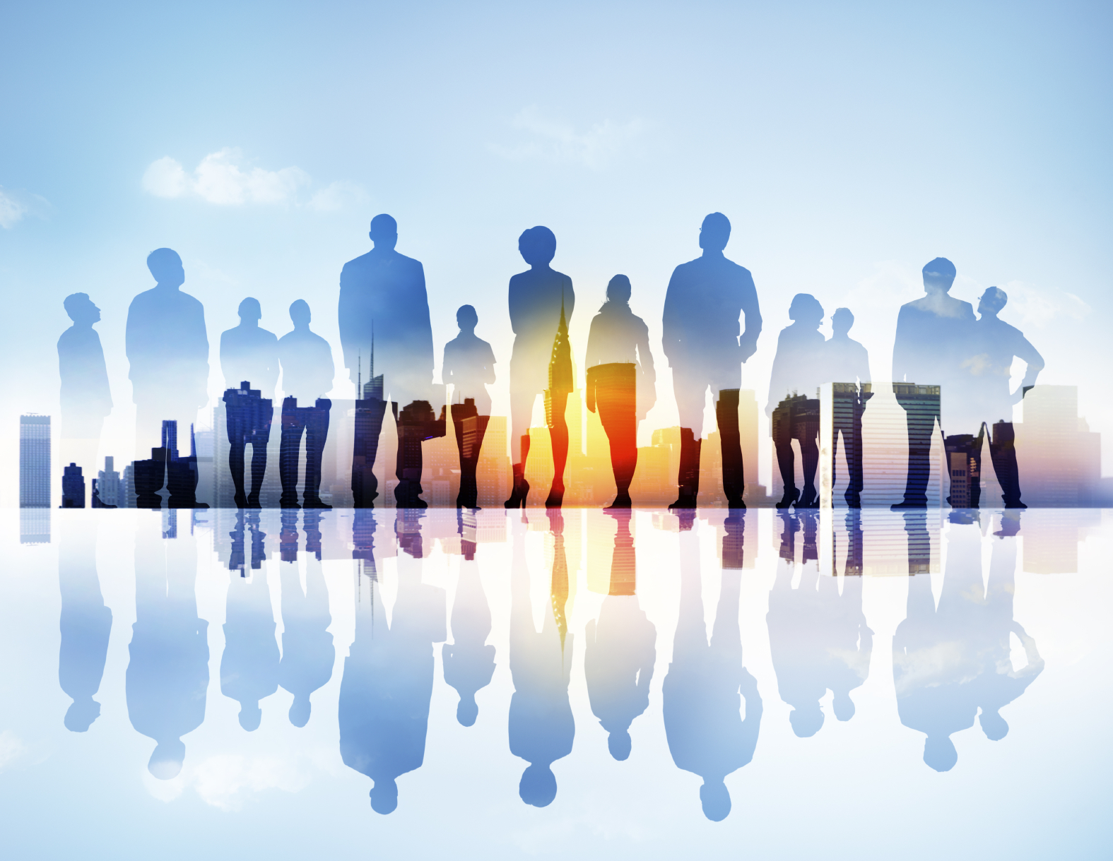 An illustration of people on a reflective surface