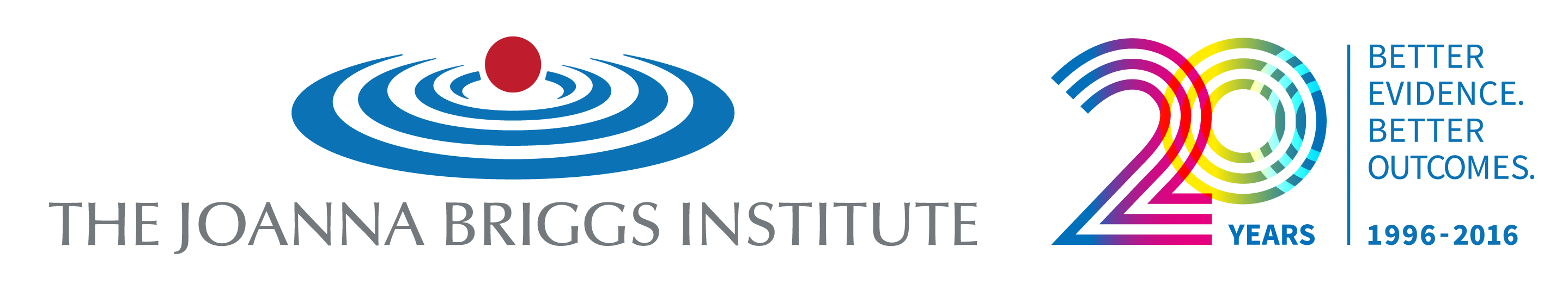 Logo for the Joanna Briggs Institute with a badge celebrating 20 years