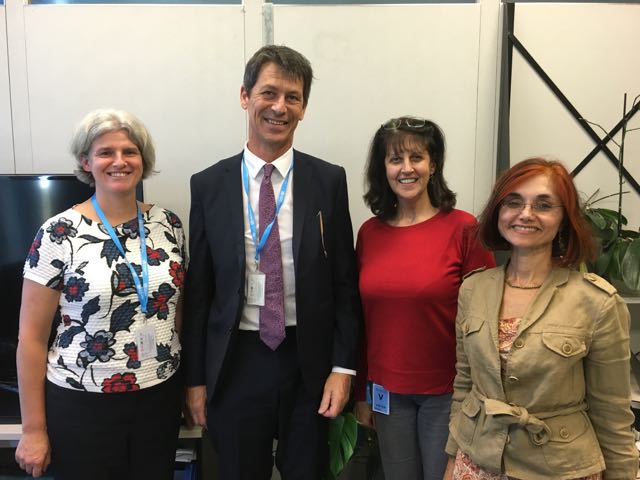 Tracey Howe and Sue Marcus meeting with John Beard and Ritu Sadana after the event