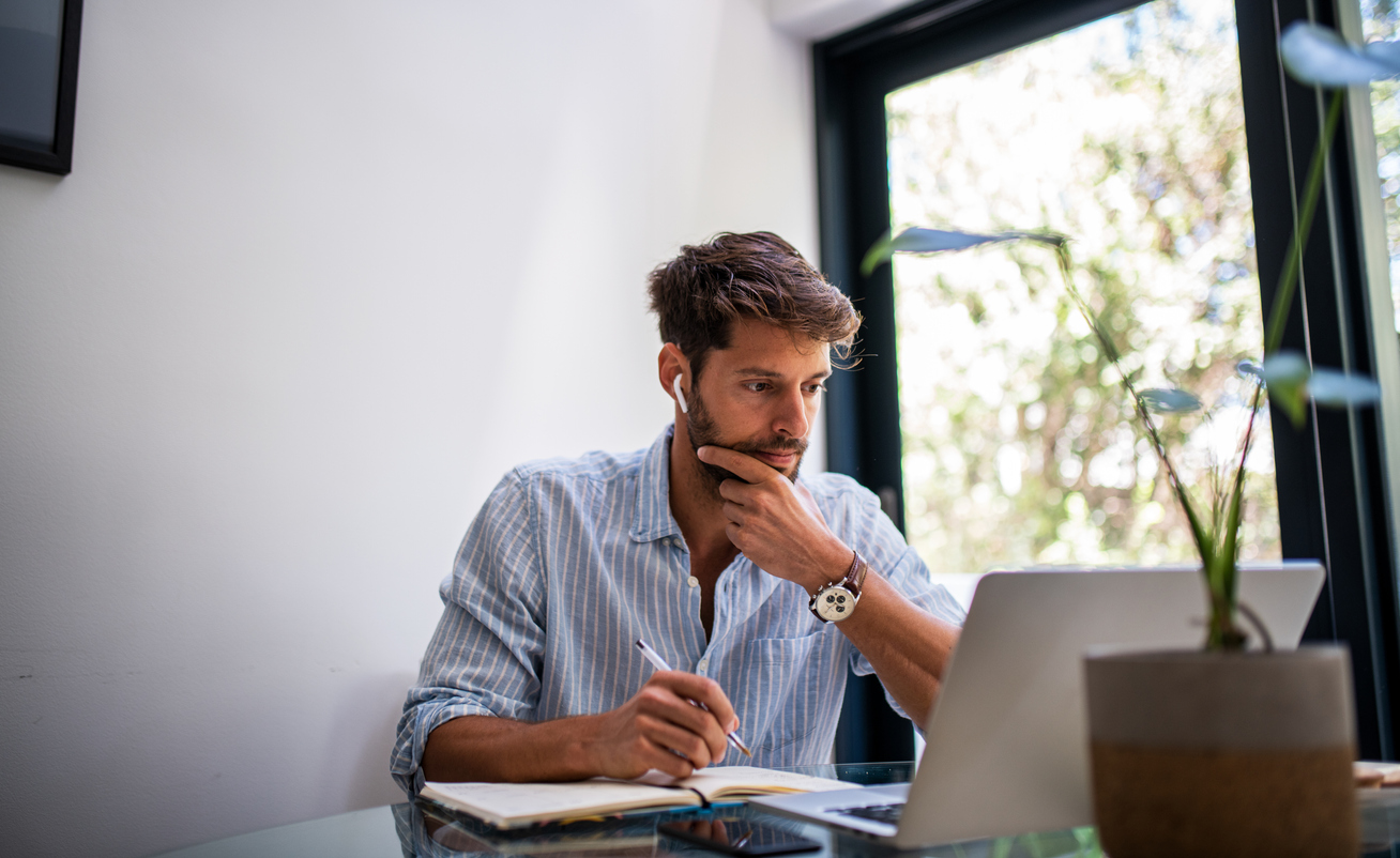 Man working form home on a laptop
