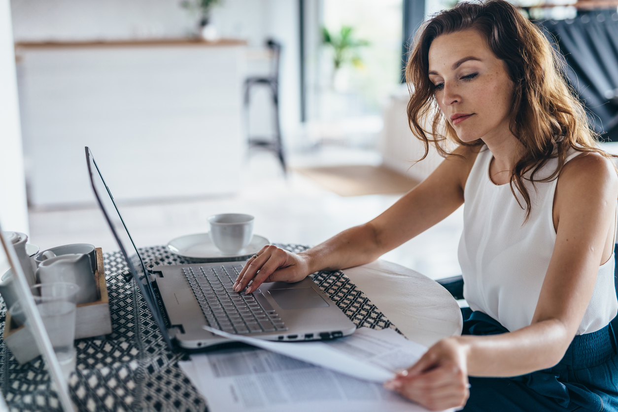 Woman working at a laptop